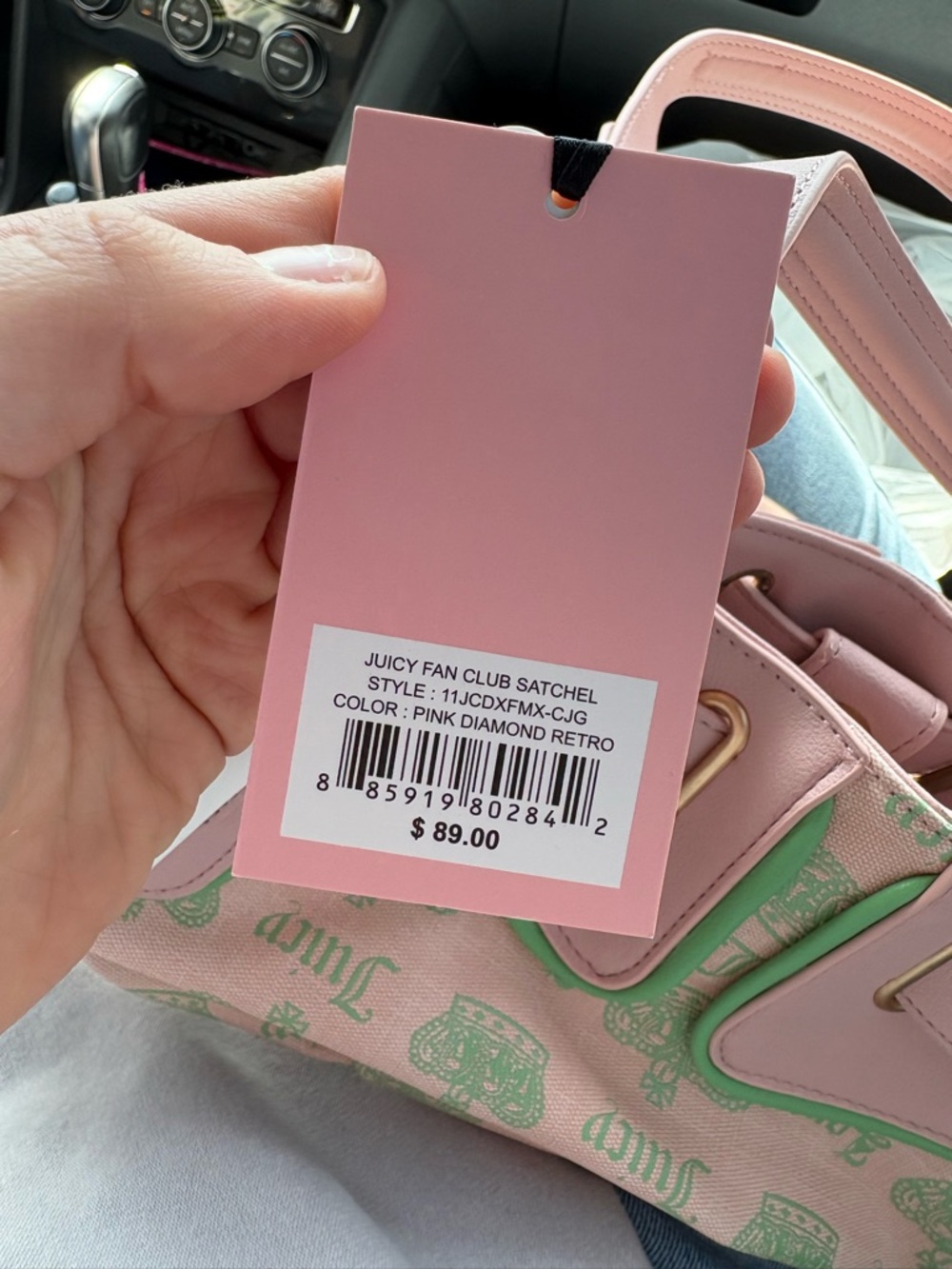 NWT Juicy Couture Pink Satchel with Mint Green Print - Picture 2 of 7